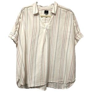 Plus Size Cotton Blend Denver Hayes Neutral Striped Relaxed Vibes Top - Size XXL